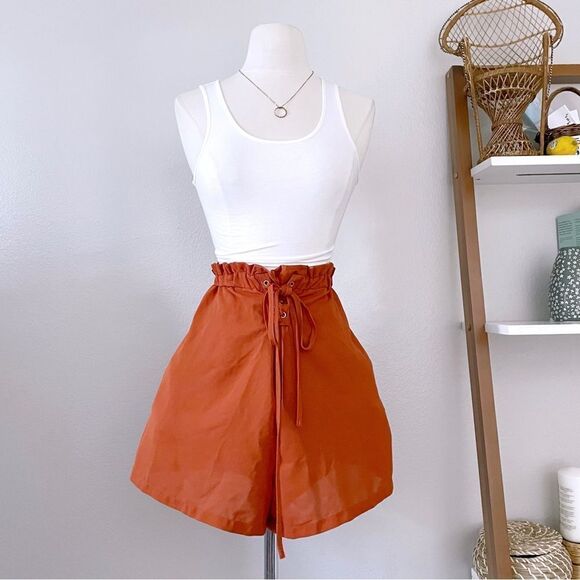 Orange Tie Up High Waist Shorts - Picture 1 of 5
